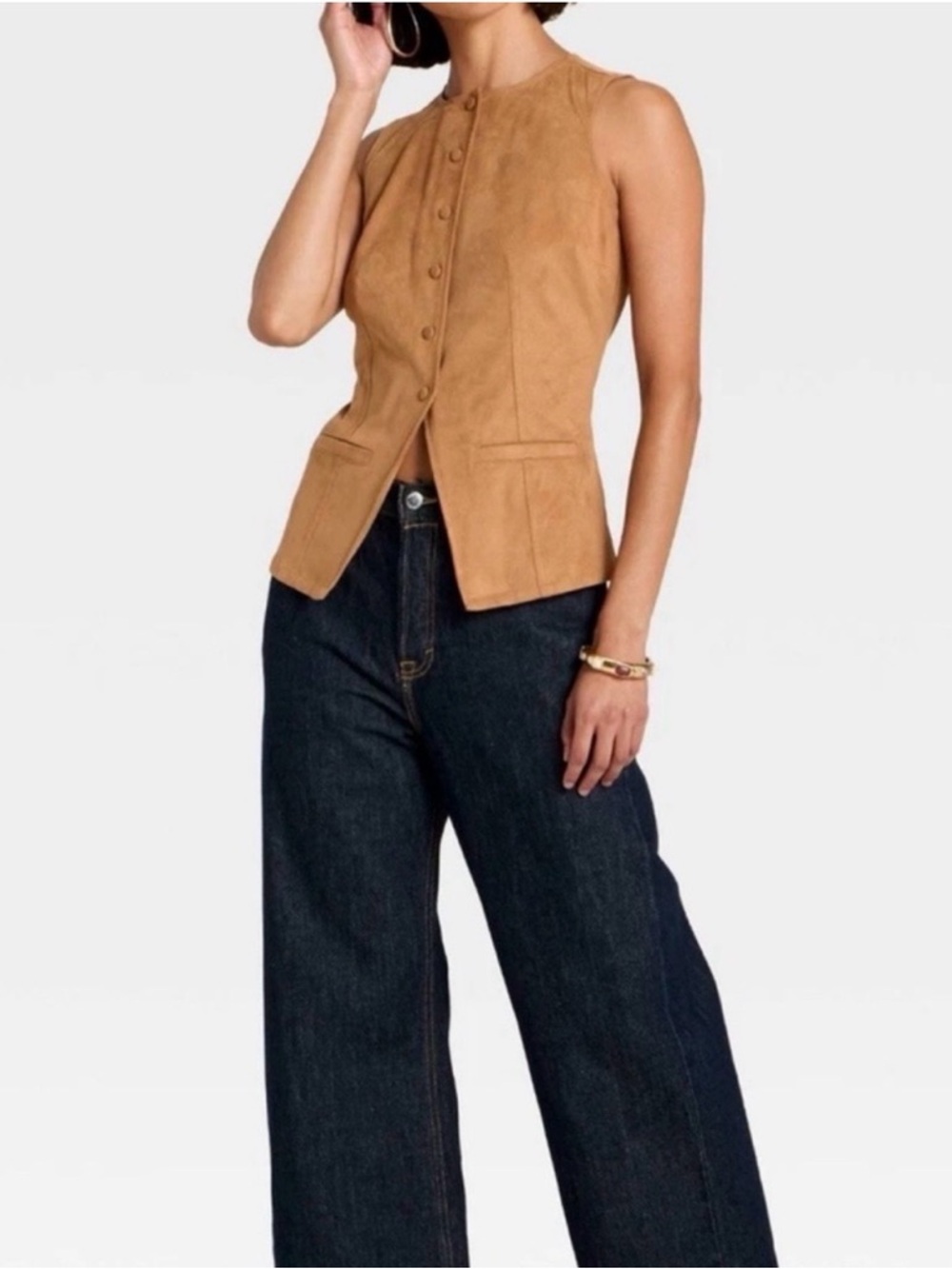 Women’s  Faux Suede Vest-Brown Small